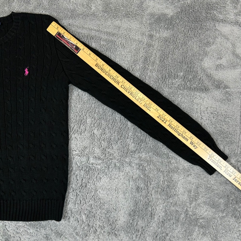 Ralph Lauren Sport Black Cable Knit Cotton Sweater Pink Pony XL - Picture 7 of 8